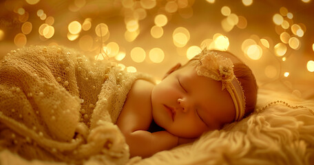 Peaceful, calm, innocent newborn baby dreams - time for sleep - 781708102