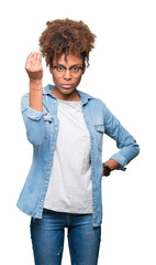 Beautiful young african american woman wearing glasses over isolated background Doing Italian gesture with hand and fingers confident expression