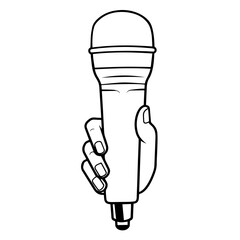 Vector outline icon of a microphone on hand for performance designs.
