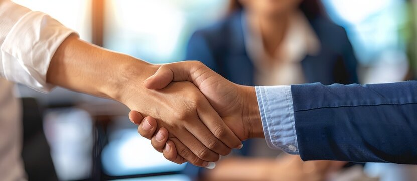Service handshake. Business people shake hands. Business people in companies shake hands during meetings and collaborations in the office