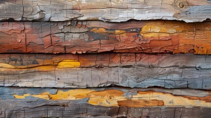 Close-up of weathered wooden wall with peeling paint