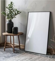 Close-up mockup frame set in empty interior background, 3d render. Made with generative AI technology