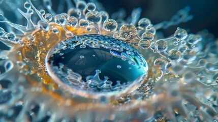 An aweinspiring image of a microscopic view of a water droplet revealing the intricate microscopic world of unseen larvae as they