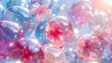 Digital pink balloon glass flower poster web page PPT background