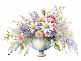 soft delicate purple and white bouquet of flowers watercolor