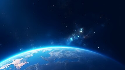 A blue space background with the earth behind, dark blue, luminous scenes, . For Design, Background, Cover, Poster, Banner, PPT, KV design, Wallpaper