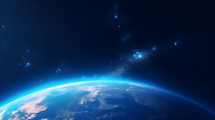 Fototapeta na wymiar A blue space background with the earth behind, dark blue, luminous scenes, . For Design, Background, Cover, Poster, Banner, PPT, KV design, Wallpaper