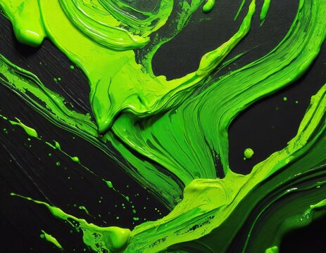 textura de pintura verde fluorescente sobre lienzo negro.