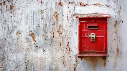 A red mailbox on a white wall