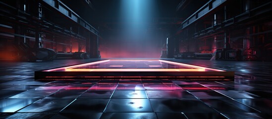 Futuristic sci-fi corridor with glowing neon lights - obrazy, fototapety, plakaty