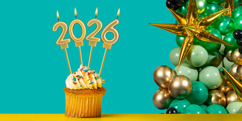 Happy New Year 2026 - Candles in the form of lit numbers - obrazy, fototapety, plakaty