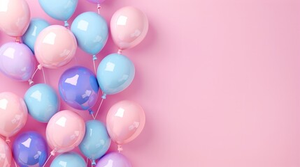 Fototapeta na wymiar Pastel balloons on pink background. rendering, Birthday celebration party background.