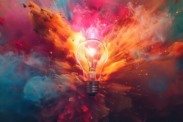 lightbulb moment of creative inspiration colorful paint explosion representing impactful ideas and innovation conceptual illustration - obrazy, fototapety, plakaty
