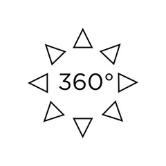 Naklejka premium 360° Icon. Rotate Arrow, Virtual Reality. Panoramic, Wide Degree Symbol. ===== 
