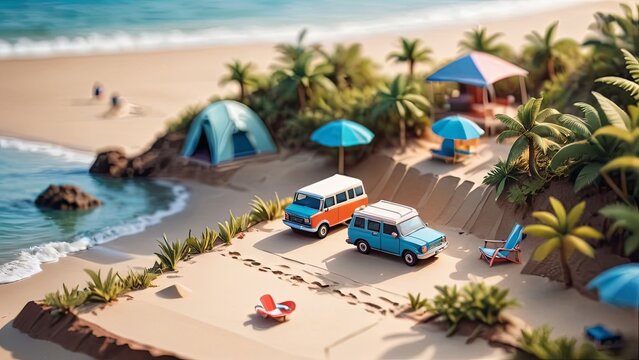 Seaside Serenity: Miniature Beachside Camping Diorama