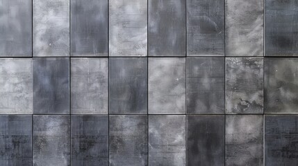Top view of fireproof waterproof exterior wall with gray cladding panels. Blank gray tiles on building facade with copy space for your text, design, street art or graffity. Construction materials