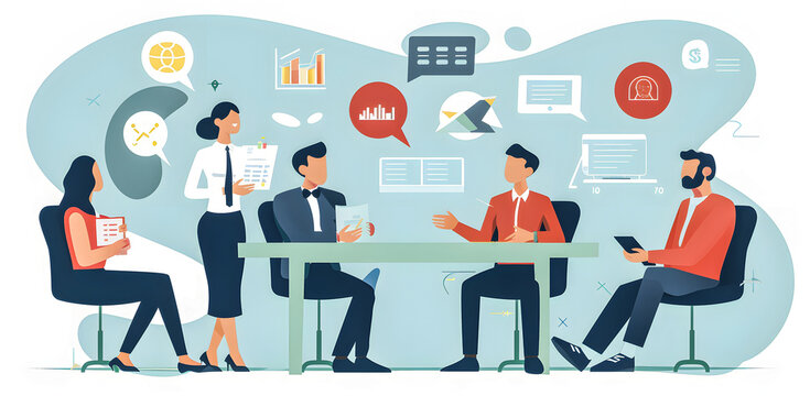 Corporate Collaboration: Vector Illustration of Office Meeting
