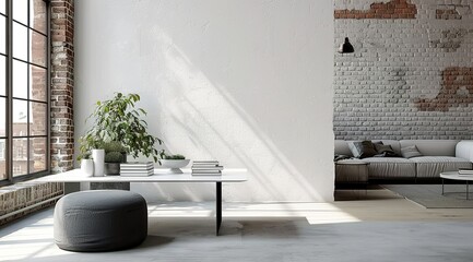 Contemporary Industrial Loft Living Room, 3d render. Made with generative AI technology