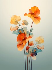 Spare, breezy illustration of orange and yellow nasturtiums on a gradient background