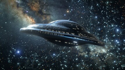 Fototapeta premium UFO spacecraft in deep space with stars