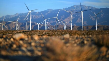 A ceremony being held in front of a wind farm as an award is presented to a company for their innovative and sustainable approach to renewable energy. .