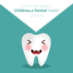 Happy national children,s dental health awarness month vector poster with cute funny teeth vector art.