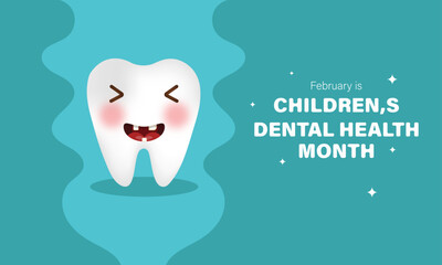 Happy national children,s dental health awarness month vector templete design with cute funny teeth vector art.