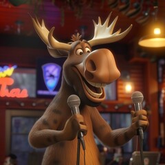 A deer singing karaoke