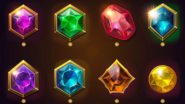 Gem set icons on dark background isolation, Illustration 