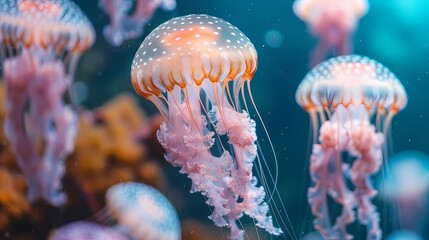 Obraz premium Digital fantasy sunshine jellyfish illustration poster background