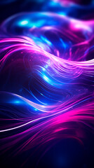 Abstract neon background of blue and purple color and depth of field effect. Curved lines and shapes