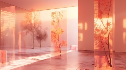 Digital orange pink surreal art installation poster PPT background - obrazy, fototapety, plakaty