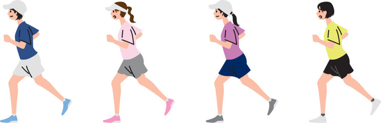 Obraz na płótnie Canvas ランニングをする女子テニス部員のイラストセット