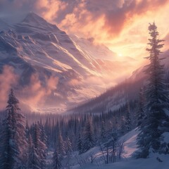 mountains avalanche snow-covered forest - obrazy, fototapety, plakaty