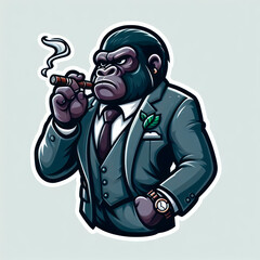 A gangster gorilla in a suit and smoking a cigar - obrazy, fototapety, plakaty