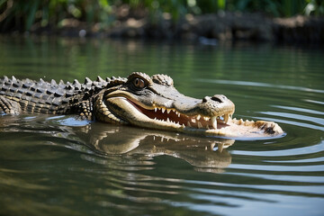 Naklejka premium crocodile in the water, opening his mouth 
