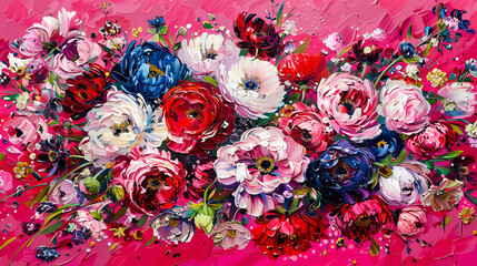 Artistic Floral Composition, Rich Textures and Vibrant Colors, Hand-Painted Bouquet for Romantic Expressions