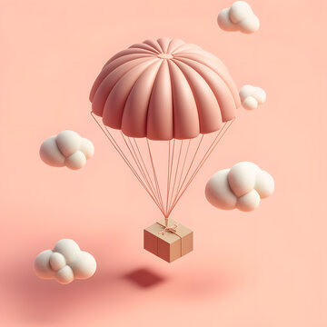 A parachute with a package suspended beneath it.
