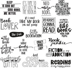 Collection of reading and book-themed word art designs