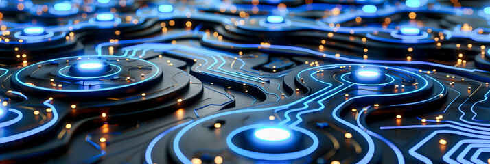 Blue Digital Circuit and Computer Technology, Abstract Background with Network and Electronic Engineering Concept