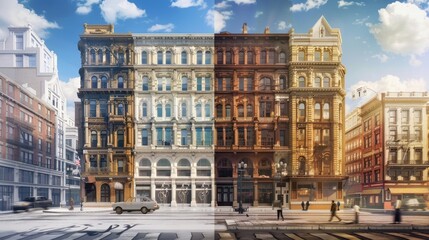 Fototapeta premium The evolution of buildings from the past to the present in one picture.