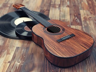 Classic guitar 3D icon with detailed wood grain and strings