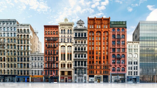 The evolution of buildings from the past to the present in one picture.