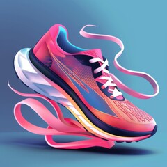 A 3D sneaker icon designed with vibrant colors and dynamic laces