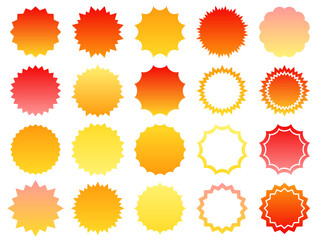 赤と黄色のグラデーションのギザギザの円形フレームセット - obrazy, fototapety, plakaty