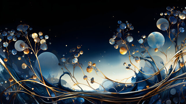 Wintery blue background with snowflakes and glistening water drops evokes a festive holiday mood