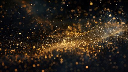 Fototapeta na wymiar Black background with gold glitter falling on it, gold particles, vector illustration, flat design, high resolution, high detail, Defocused Lights, Glittering magenta gold confetti on black isolated.
