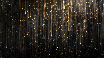 Black background with gold glitter falling on it, gold particles, vector illustration, flat design, high resolution, high detail, Defocused Lights, Glittering magenta gold confetti on black isolated. - obrazy, fototapety, plakaty
