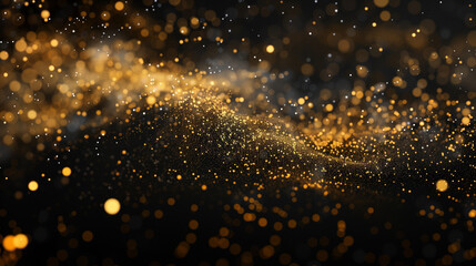 Black background with gold glitter falling on it, gold particles, vector illustration, flat design, high resolution, high detail, Defocused Lights, Glittering magenta gold confetti on black isolated.