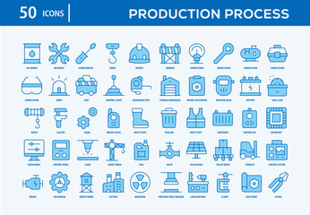 Production Process Icons Collection For Business, Marketing, Promotion In Your Project. Easy To Use, Transparent Background, Easy To Edit And Simple Vector Icons